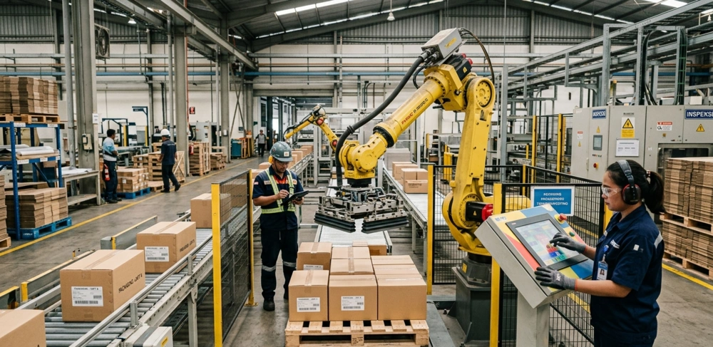 Robot palletizing menggunakan operator